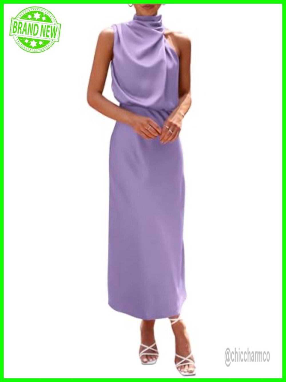 Women's Satin Sleeveless Mock Neck Maxi Dress Fit & Flare Cocktail Party